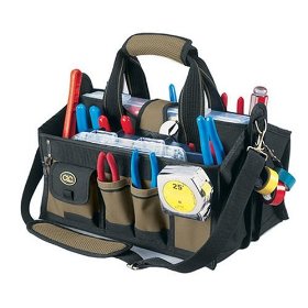 Show details of Custom LeatherCraft 1529 15-Pocket, 16-Inch Center Tray Tool Bag.