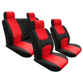 Show details of On sale Car Seat Cover Full Set Flat Cloth Red/black Univerisal.